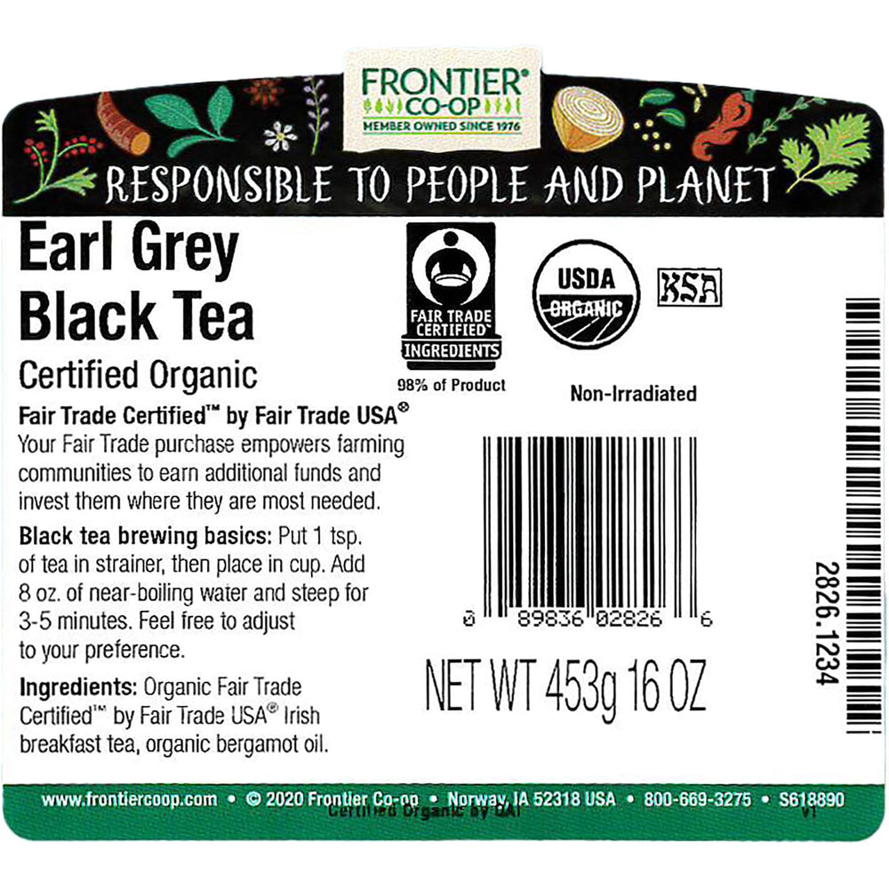 Frontier Co-op Earl Grey bulk bag ready for versatile brews