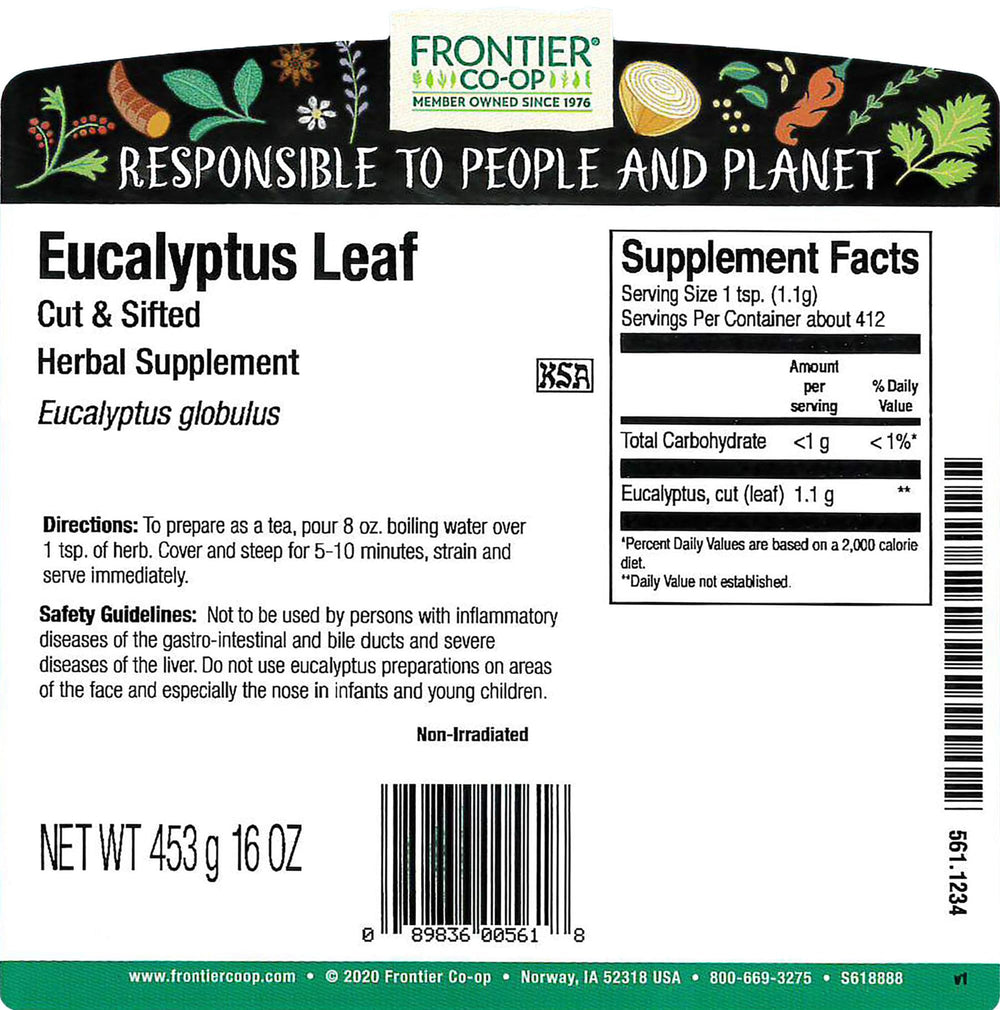 Frontier Co-op eucalyptus leaf packet, ready-to-use for teas and sachets