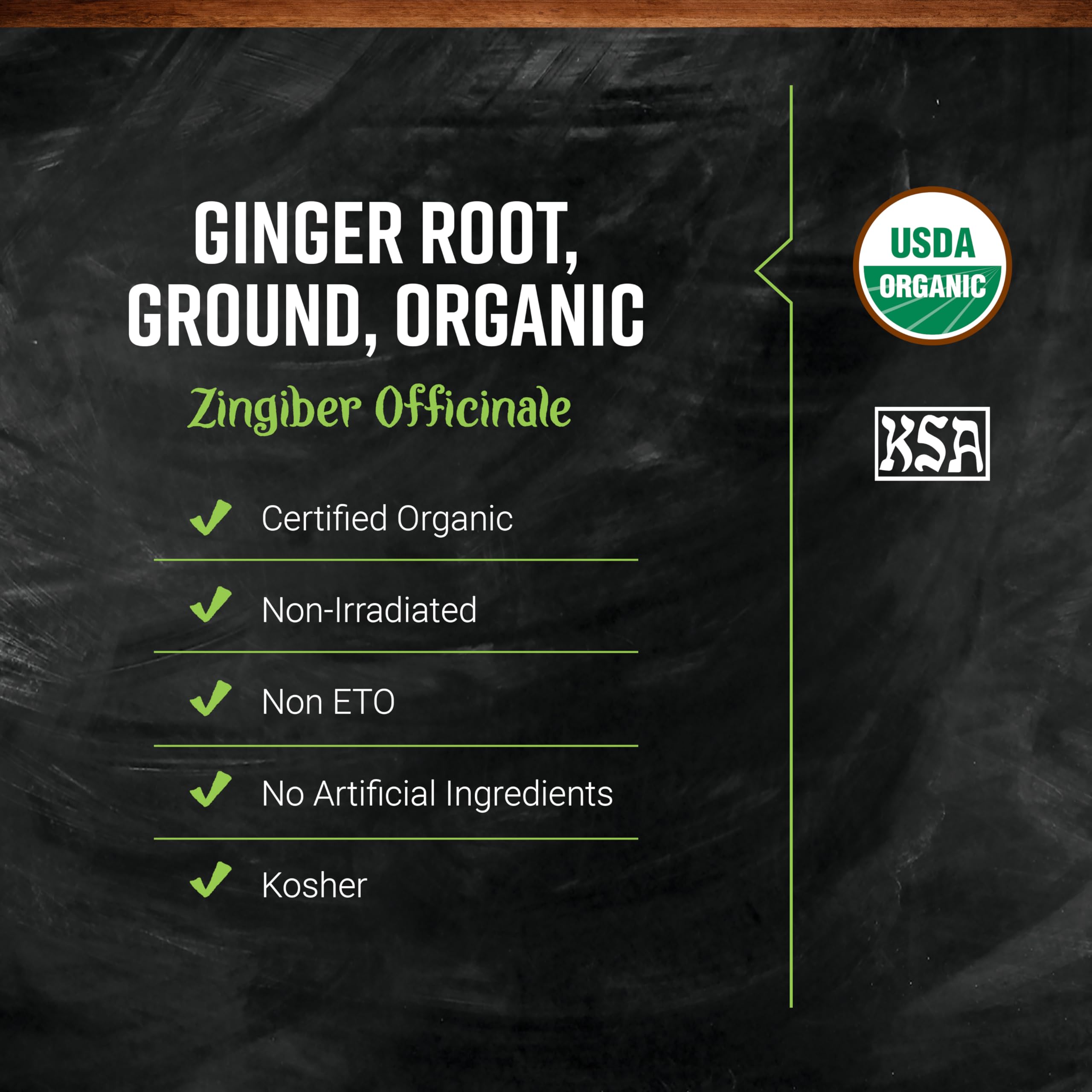Frontier Co-op Ginger Root Powder label reading organic and non-irradiated.