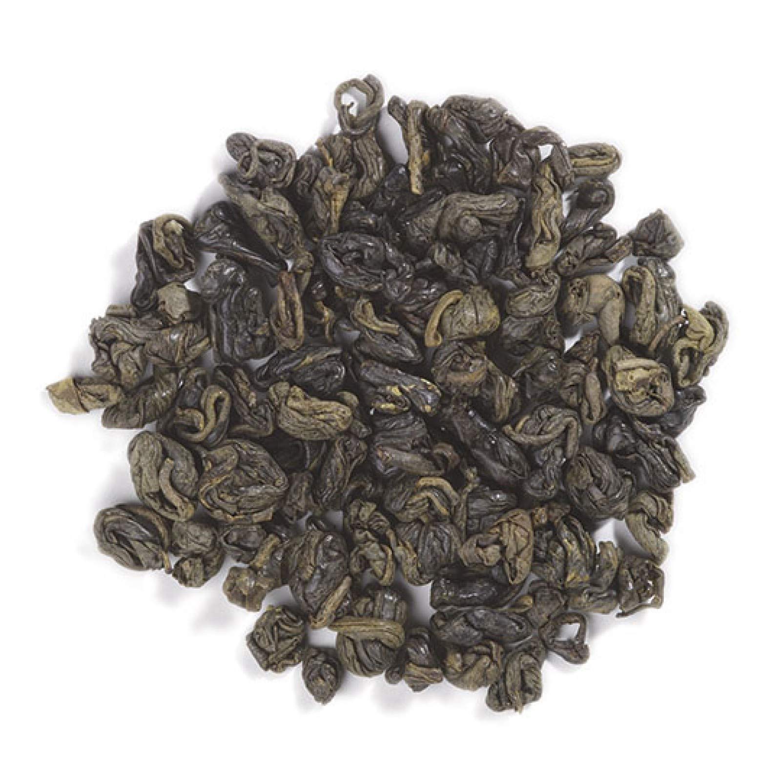 Frontier Co-op gunpowder green tea brewed hot or iced for versatility.