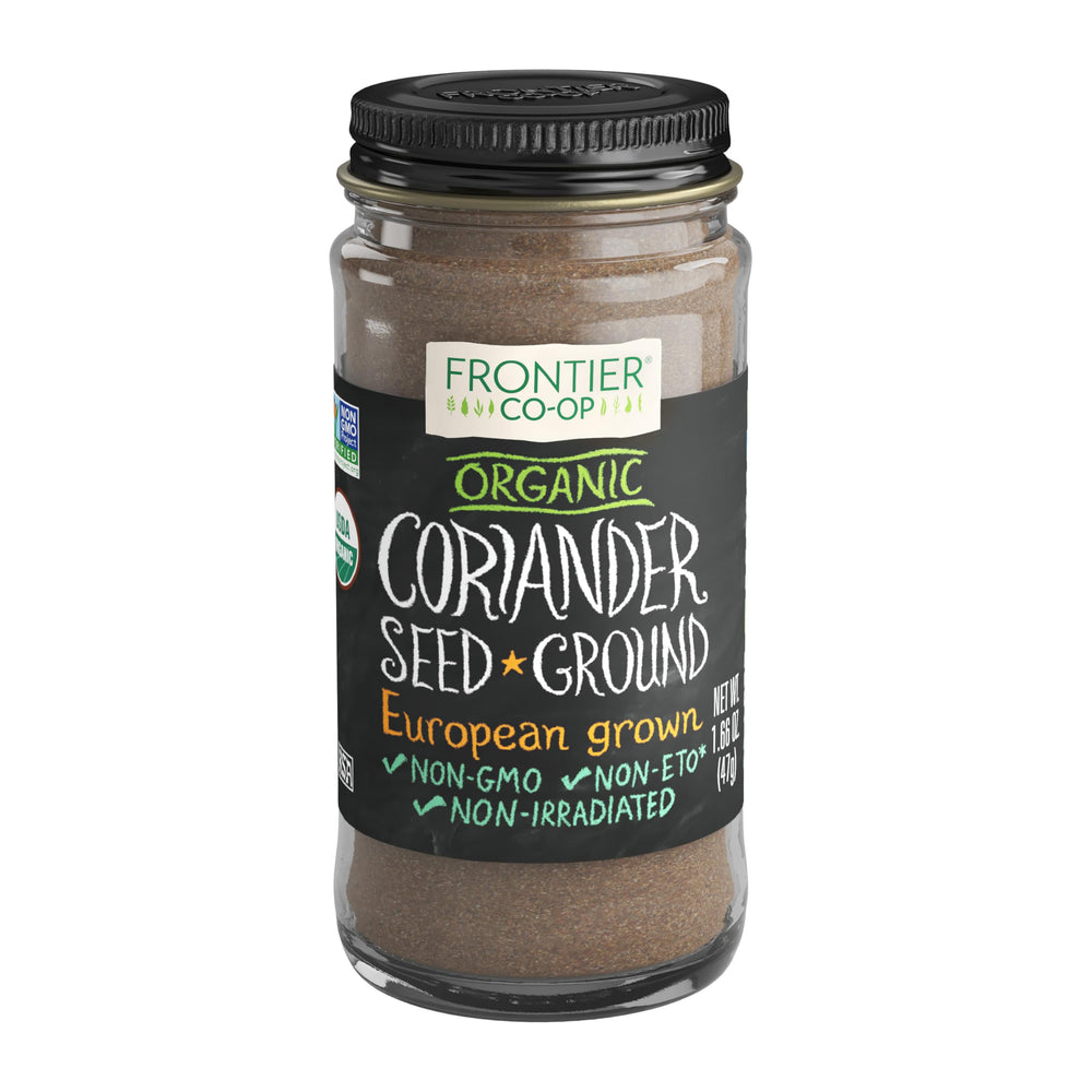 Frontier Co-op ground coriander seed bottle with bright aroma for curries and soups.