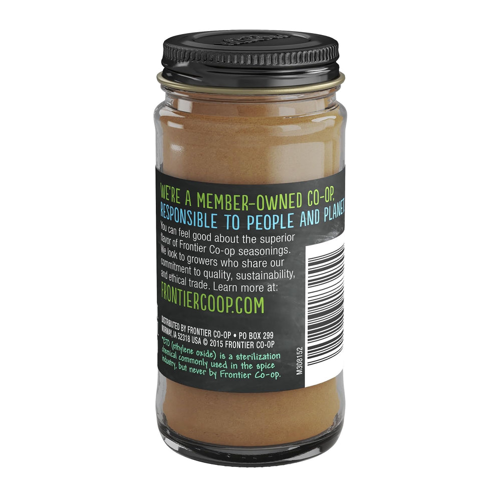 Frontier Co-op Ground Korintje Cinnamon label close-up shows non-irradiated processing.