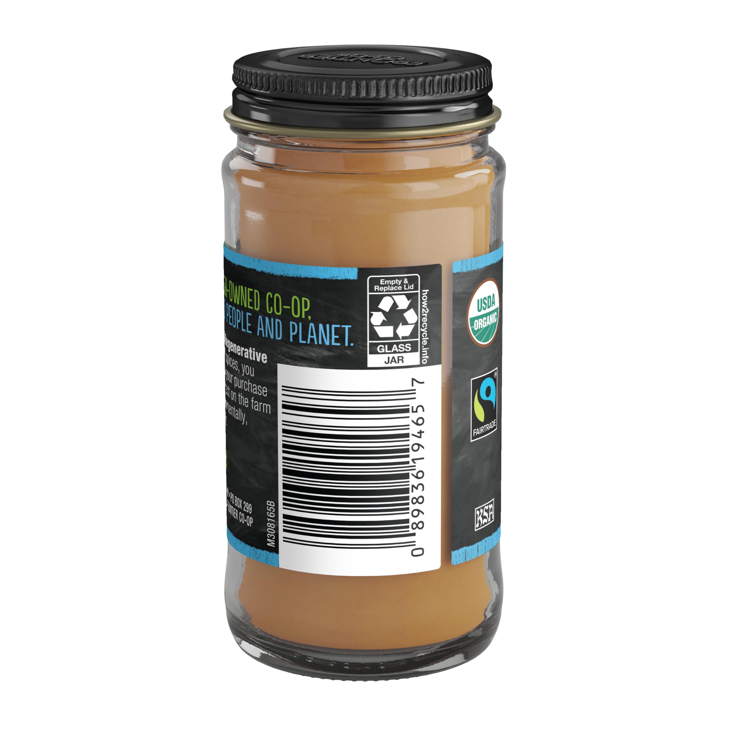 Frontier Co-op regenerative organic turmeric seal emphasizing sustainable farming and ethical sourcing.