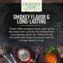 Steam rising from Frontier Co-op gunpowder green tea, showing smoky brew.