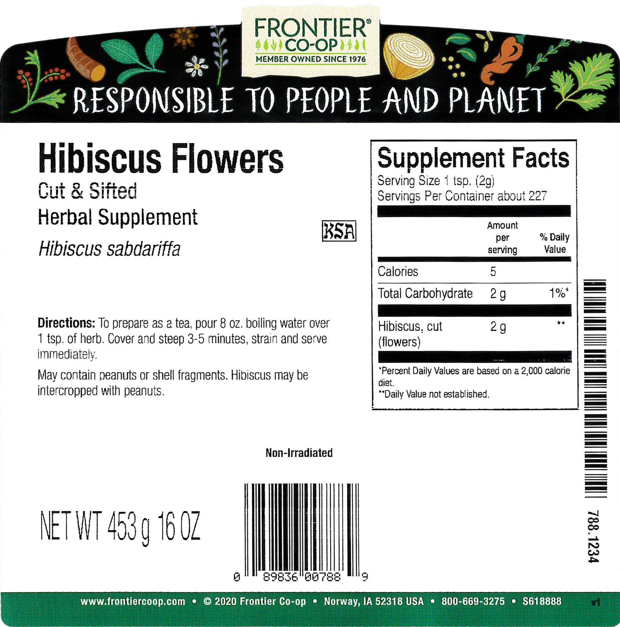 Frontier Co-op hibiscus dried flowers for tea - tart, cranberry-like notes.