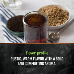 Frontier Co-op Irish Breakfast Tea brewed into a steaming cup