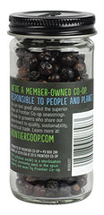 Frontier Co-op juniper berries closeup highlights fragrant spice, ideal for pickling and sauerkraut.