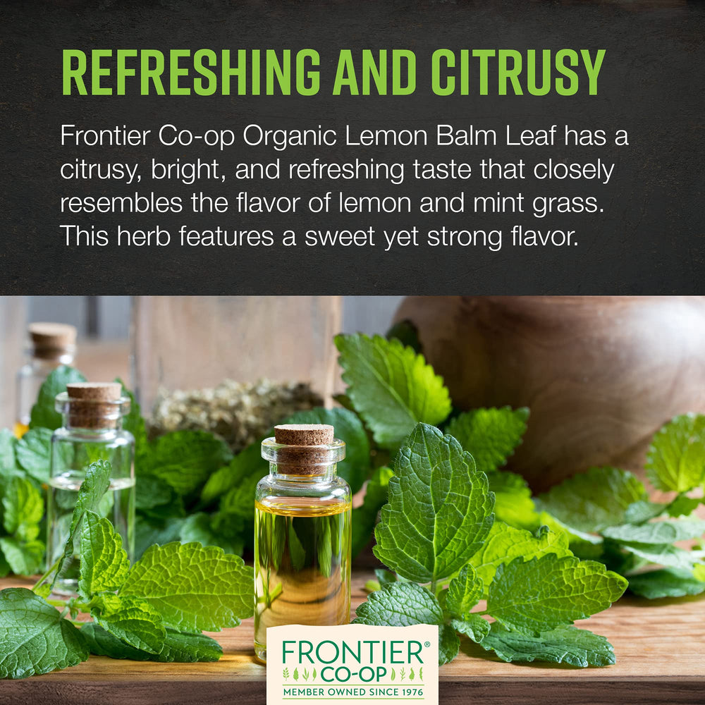 Close-up of citrusy aroma in lemon balm leaves.