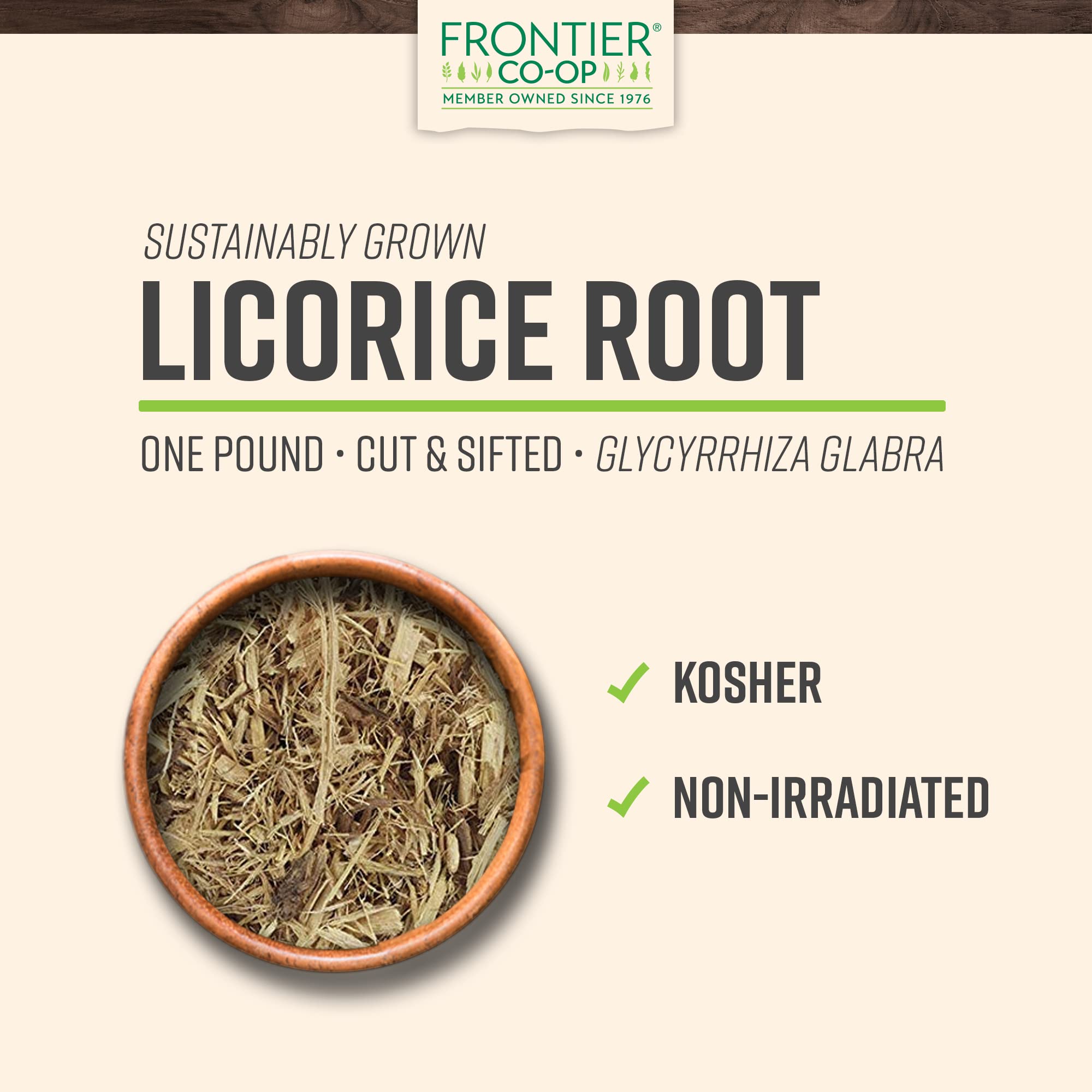 Frontier Co-op licorice root aroma image highlights warm notes ideal for beverages.