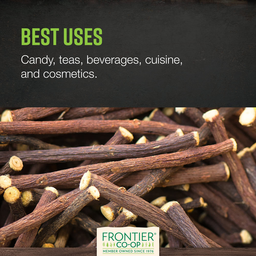 Frontier Co-op licorice root natural-sweetener used in cookies and juices.