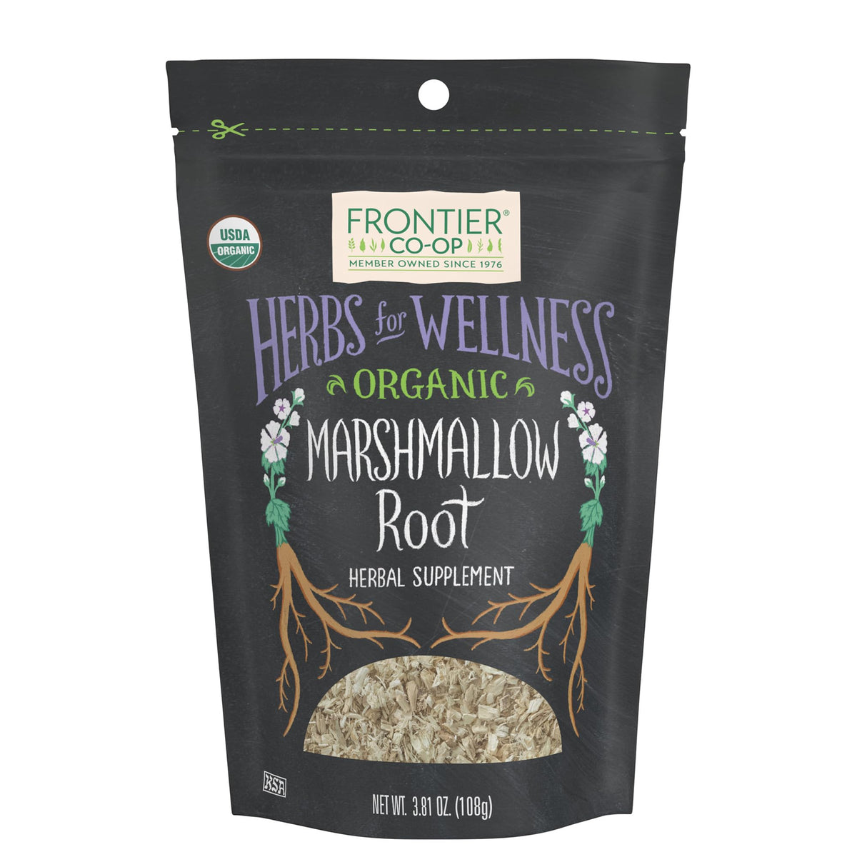 Frontier Co-op marshmallow root cut and sifted for tea infusion