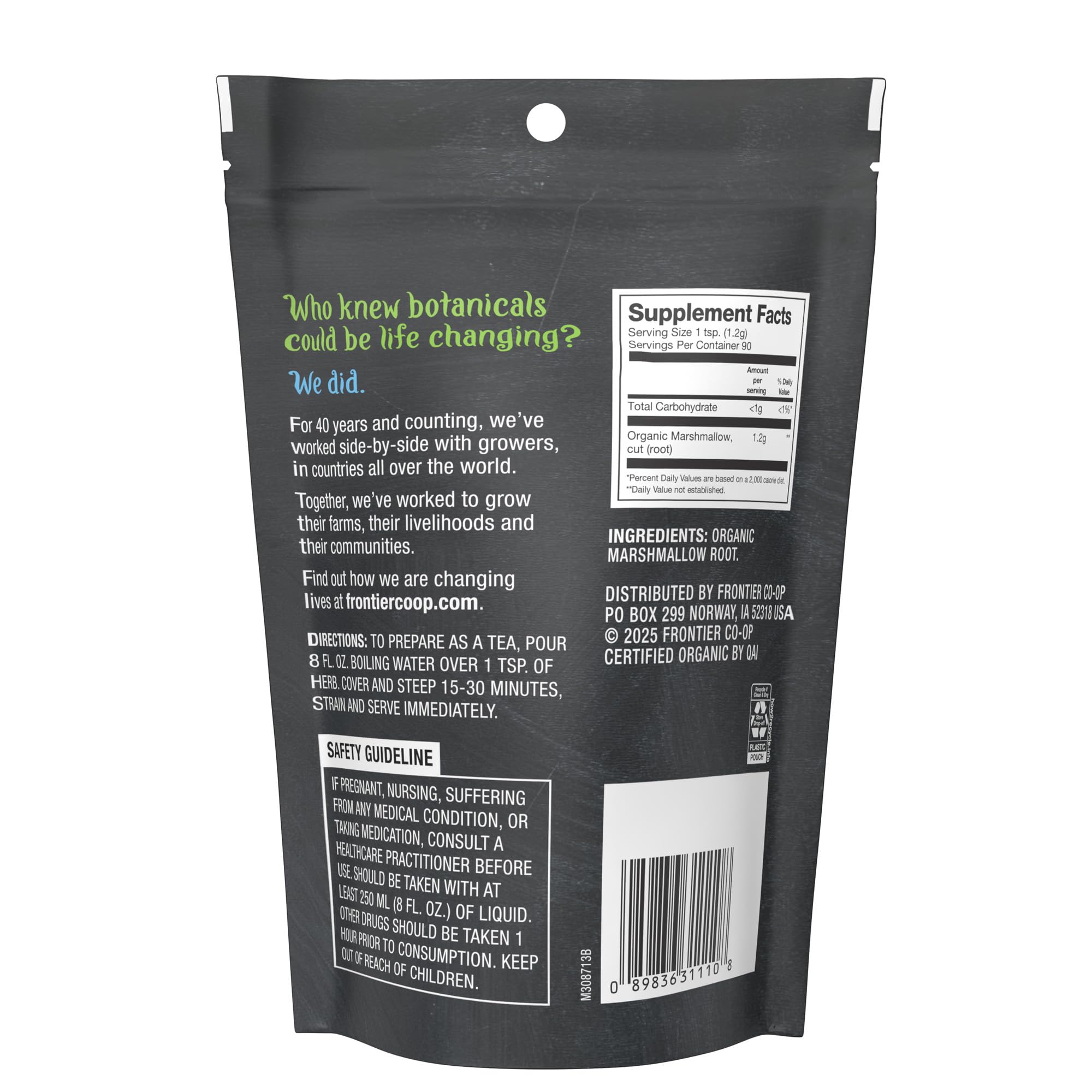Frontier Co-op marshmallow root tea brew with aroma