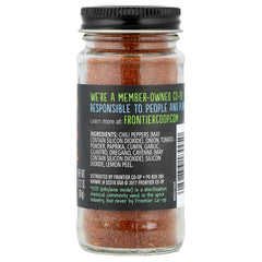 Frontier Co-op Mexican Fiesta Seasoning label-closeup emphasizes citrusy lemon and cilantro finish.