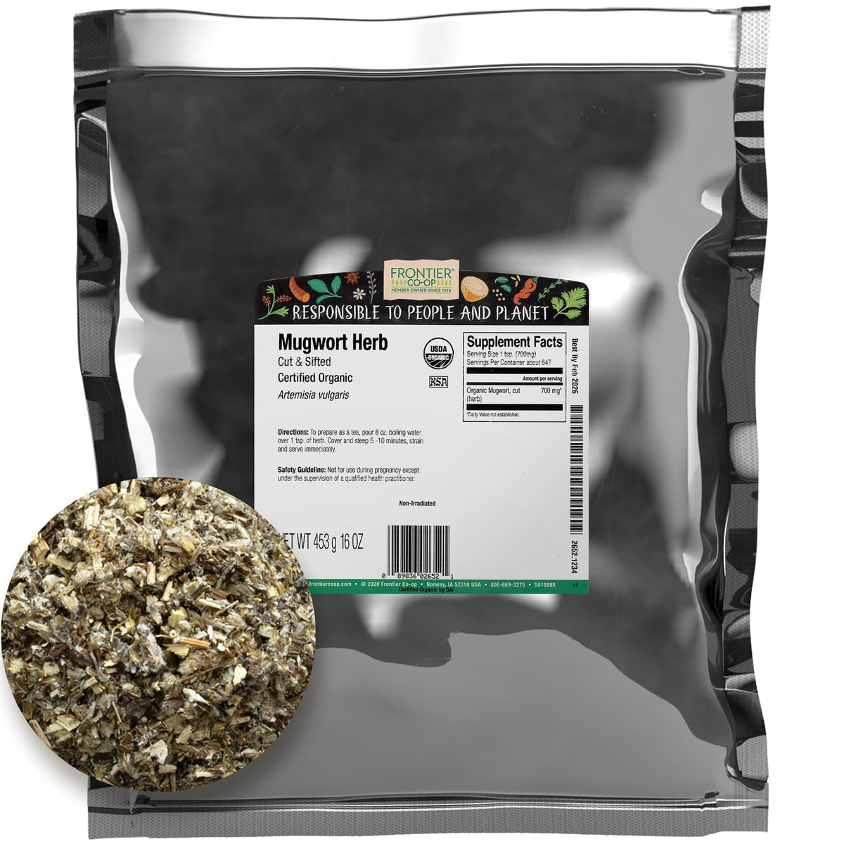 Frontier Co-op Mugwort herb cut and sifted for easy tea preparation
