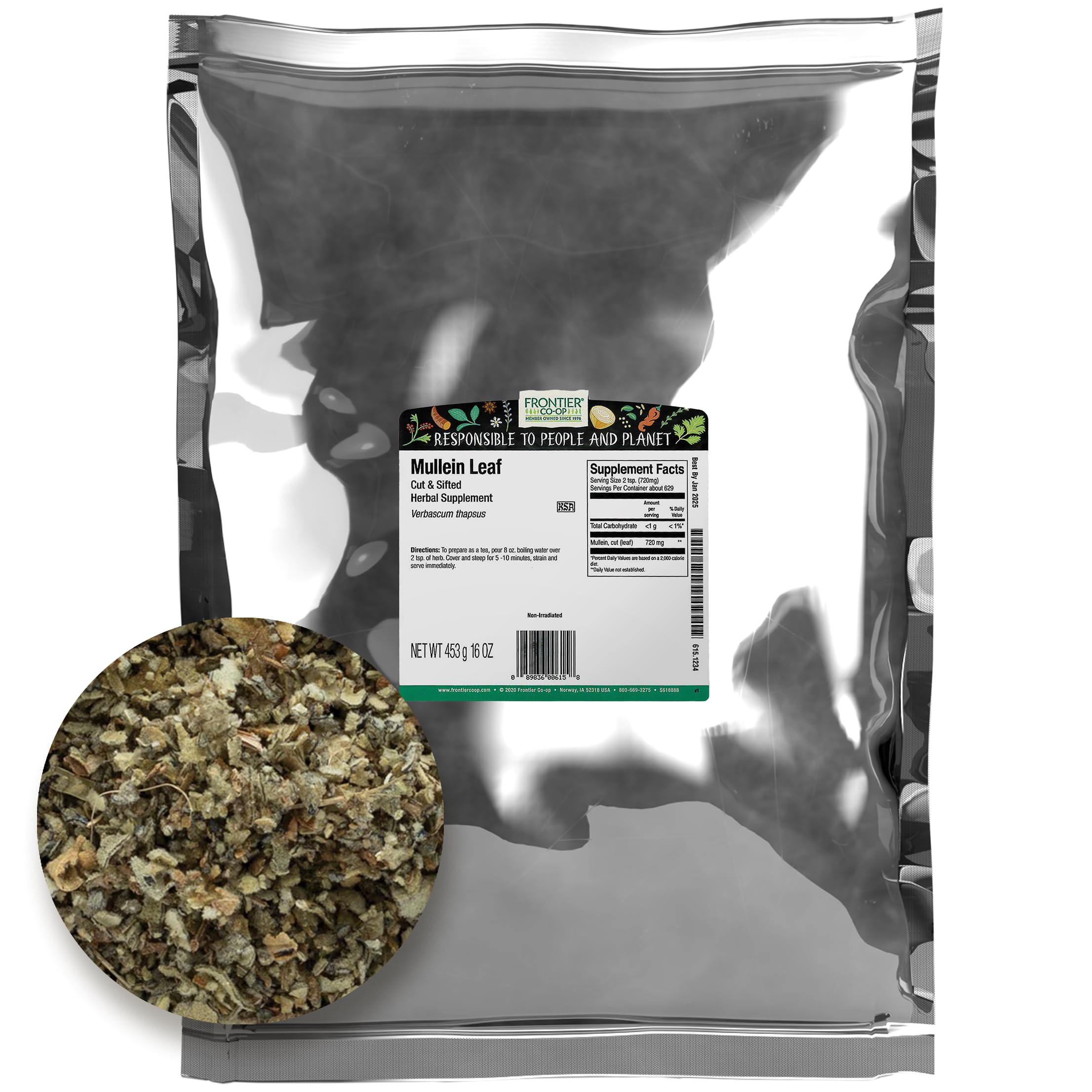 Frontier Co-op Mullein leaf dried bundle, perfect for tea and skin applications.