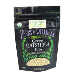 Frontier Co-op oatstraw green tops in a resealable bag for freshness