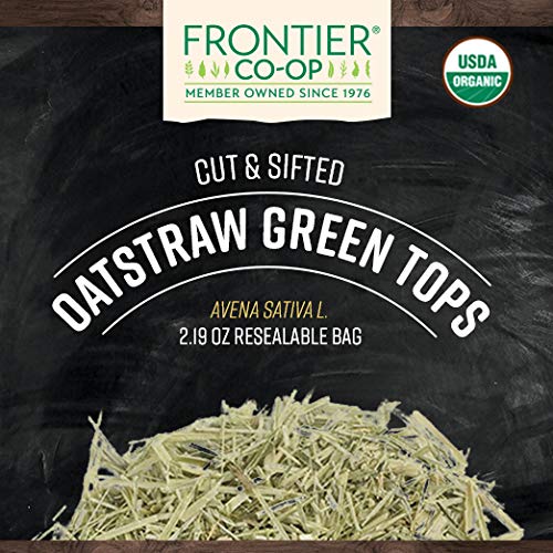 Frontier Co-op oatstraw green tops steeping into a soothing herbal tea