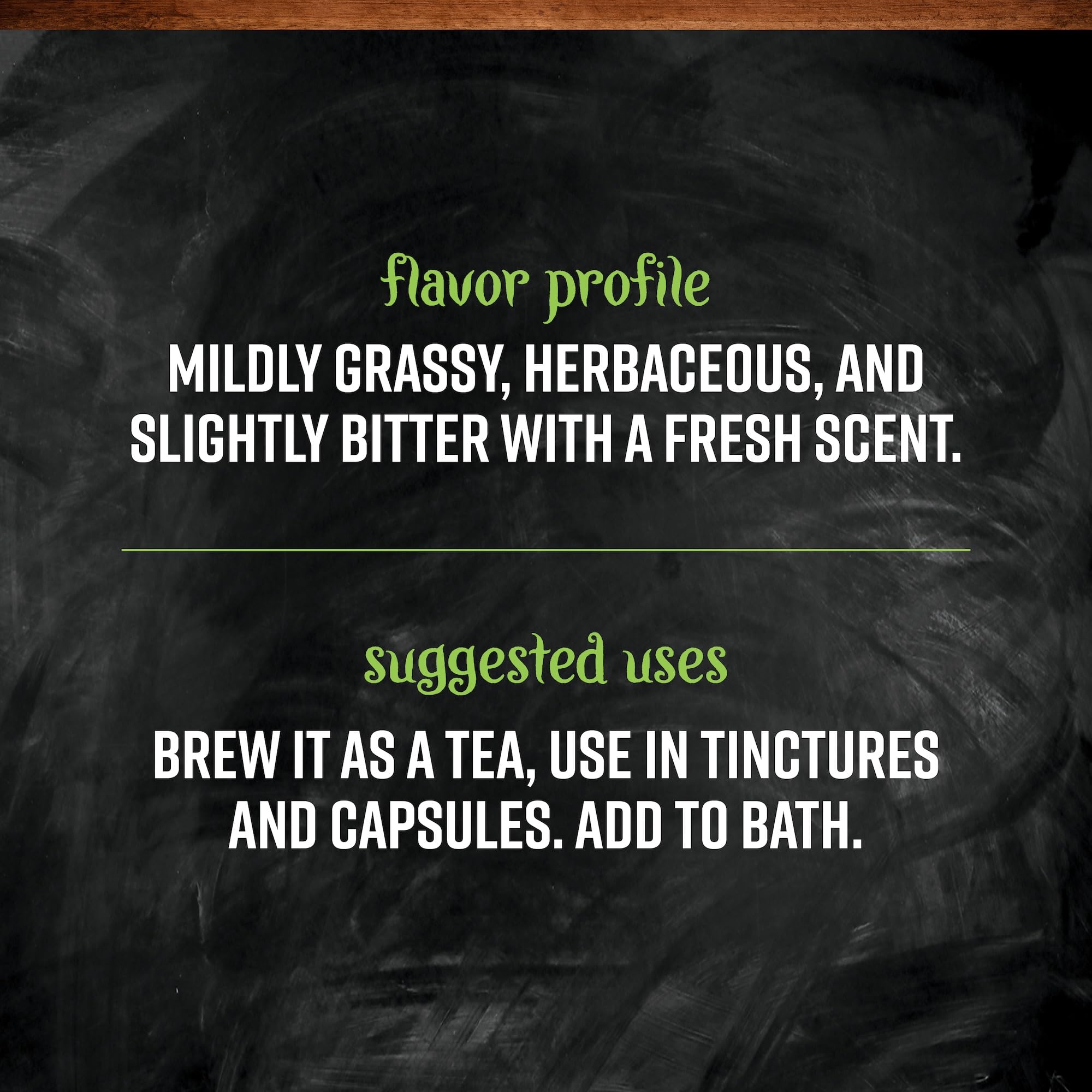 Frontier Co-op oatstraw greens for vinegar or cooking uses.