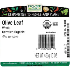 Frontier Co-op olive leaf tea preparation shows earthy aroma and soothing potential.