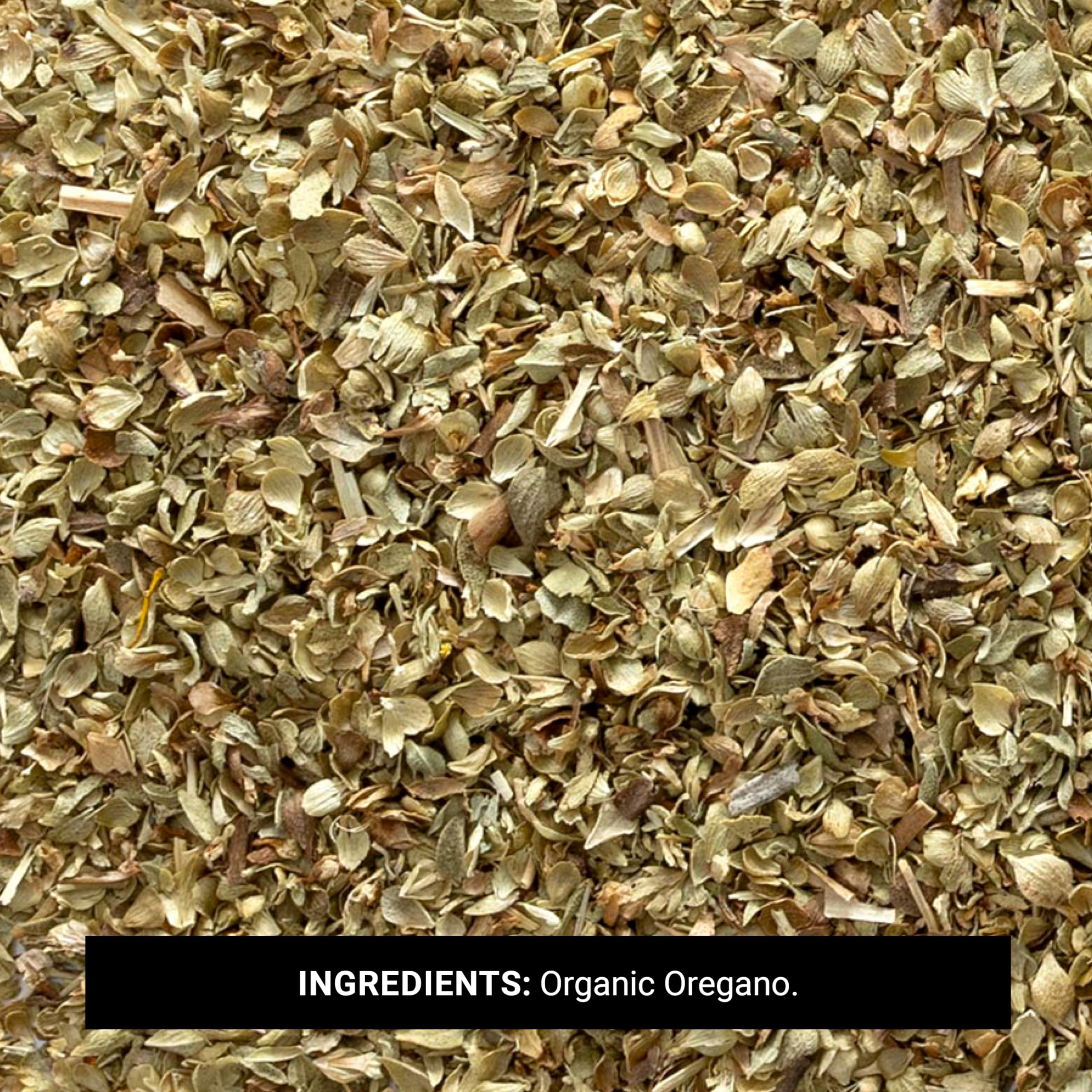 Frontier Co-op Oregano on display; dried herb adds color to spice rack.