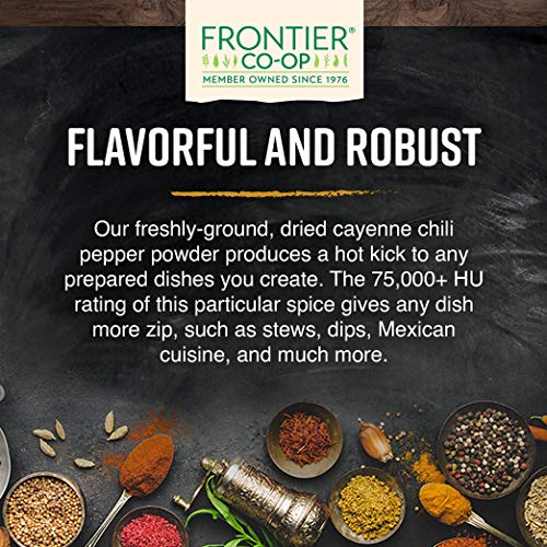 Frontier Co-op Organic Cayenne Chili Powder used in stews to deepen flavor.