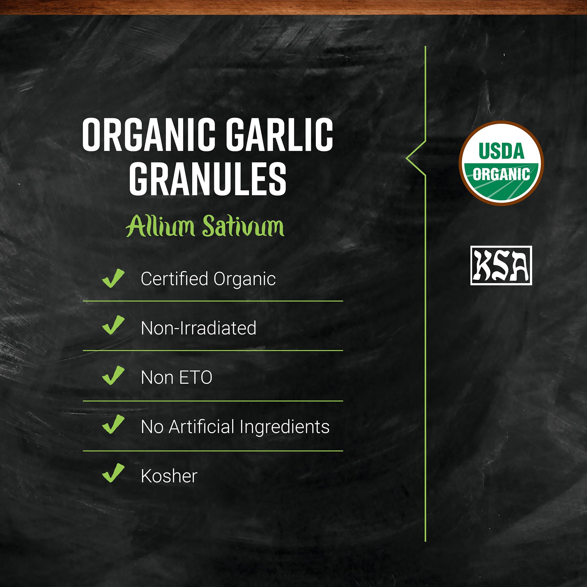 Packaging of Frontier Co-op organic garlic granules for bulk use.