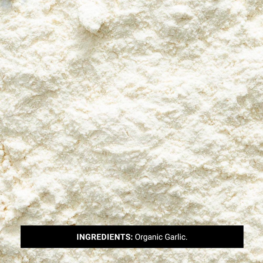 Frontier Co-op Organic Garlic Powder label closeup highlighting premium quality aroma.