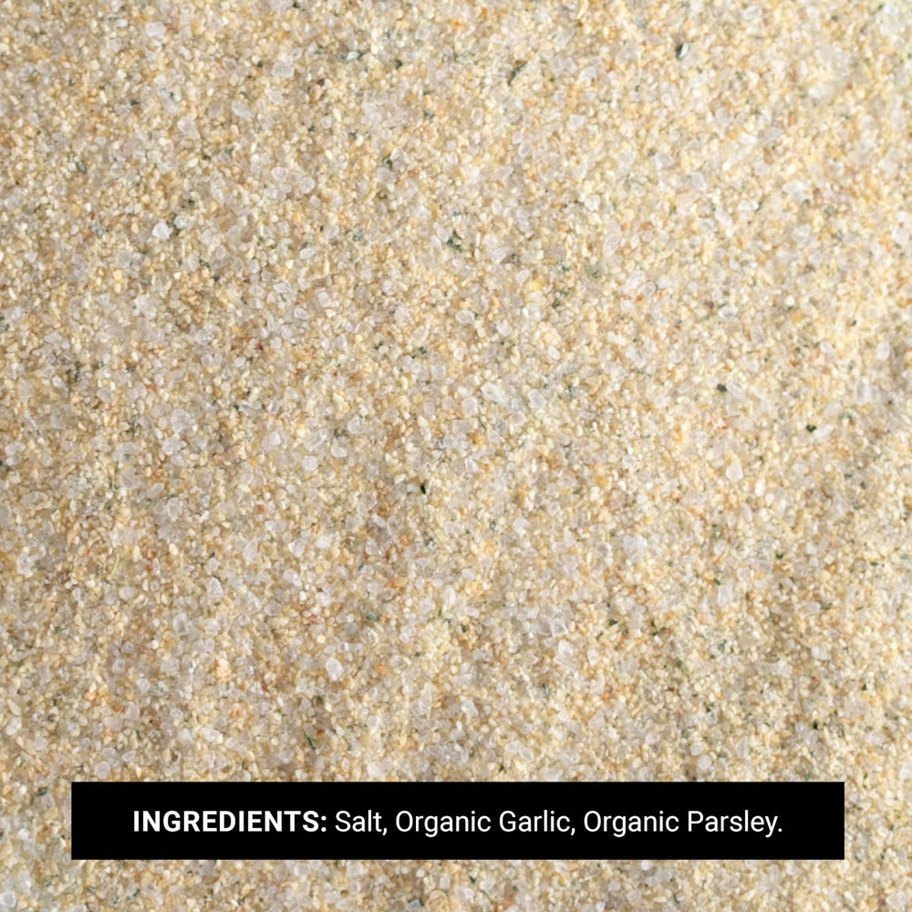 Frontier Co-op organic garlic salt with parsley jar shown in kitchen for everyday cooking.