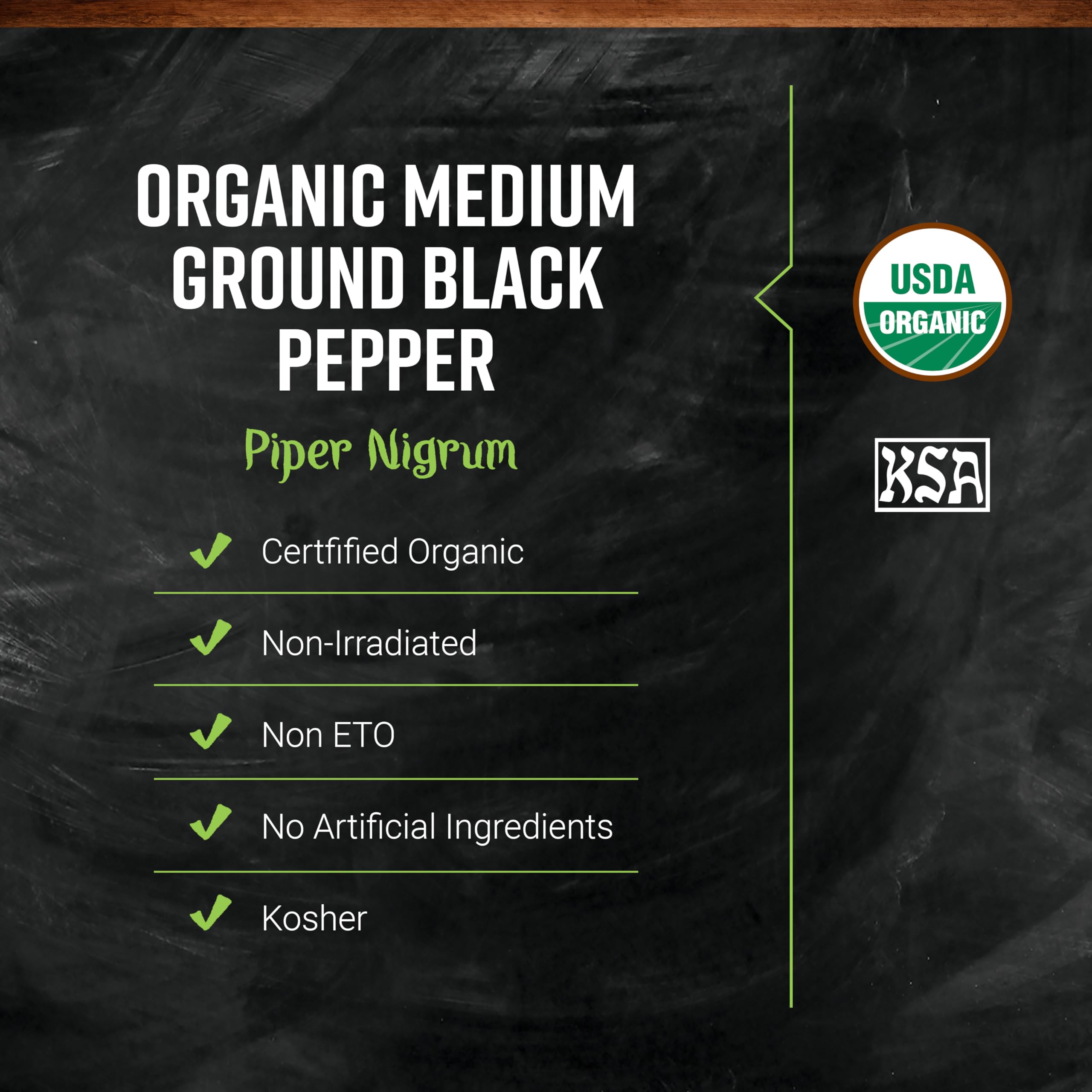 Frontier Co-op Organic Black Pepper label close-up signals quality and ethical sourcing.