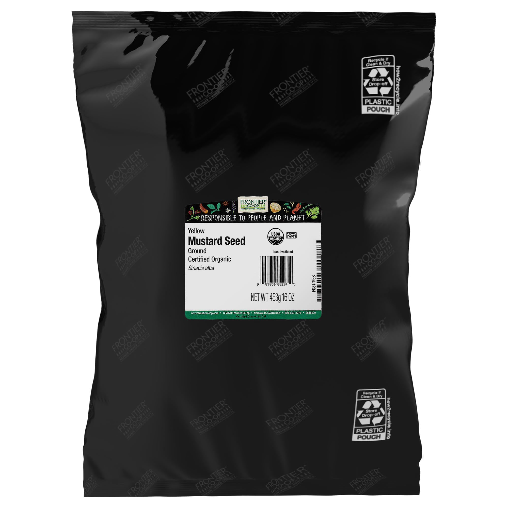 Frontier Co-op Organic Ground Yellow Mustard Seed bag ideal for pickling and condiments.