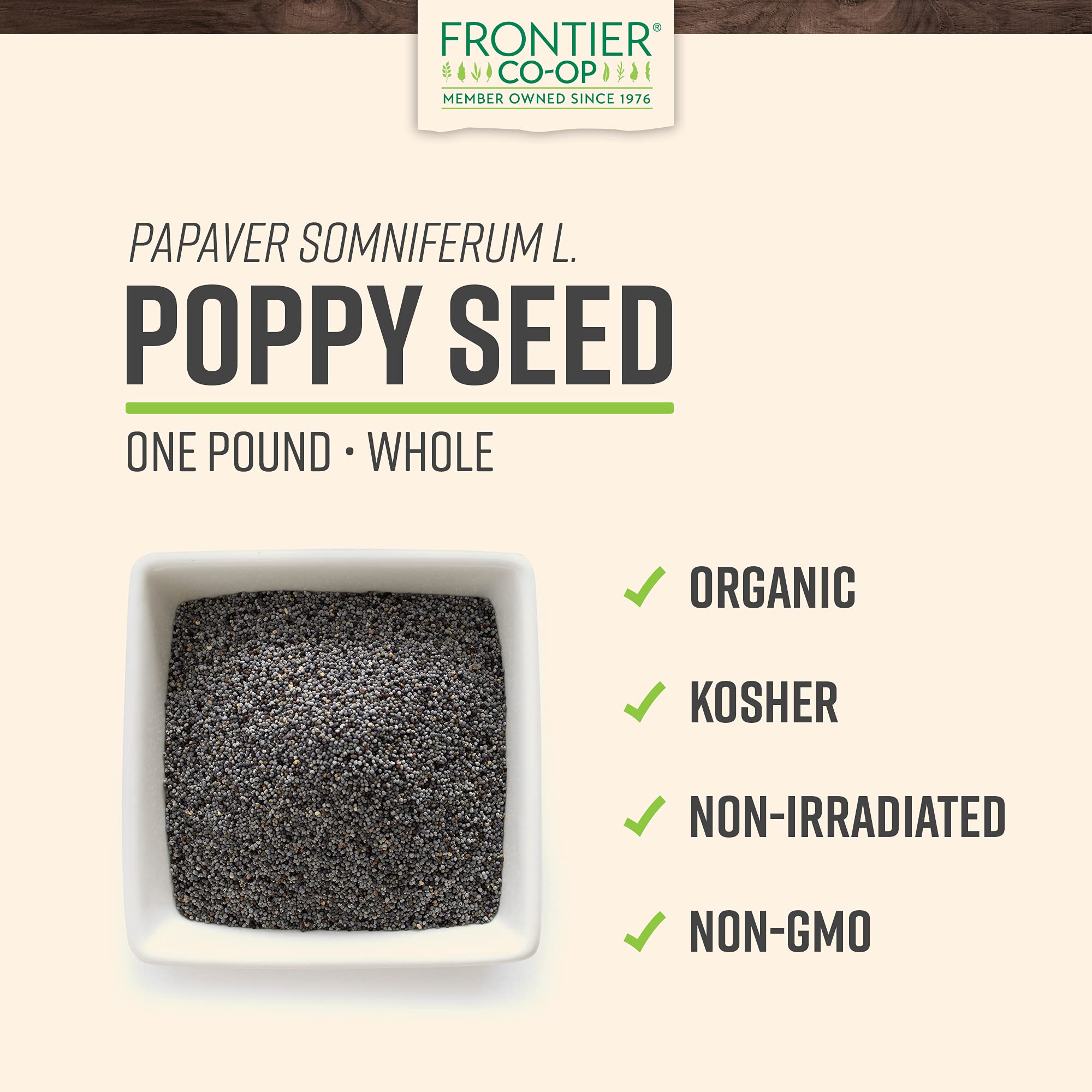 Frontier Co-op Organic Poppy Seeds offer rich nutty flavor for breads and dressings.