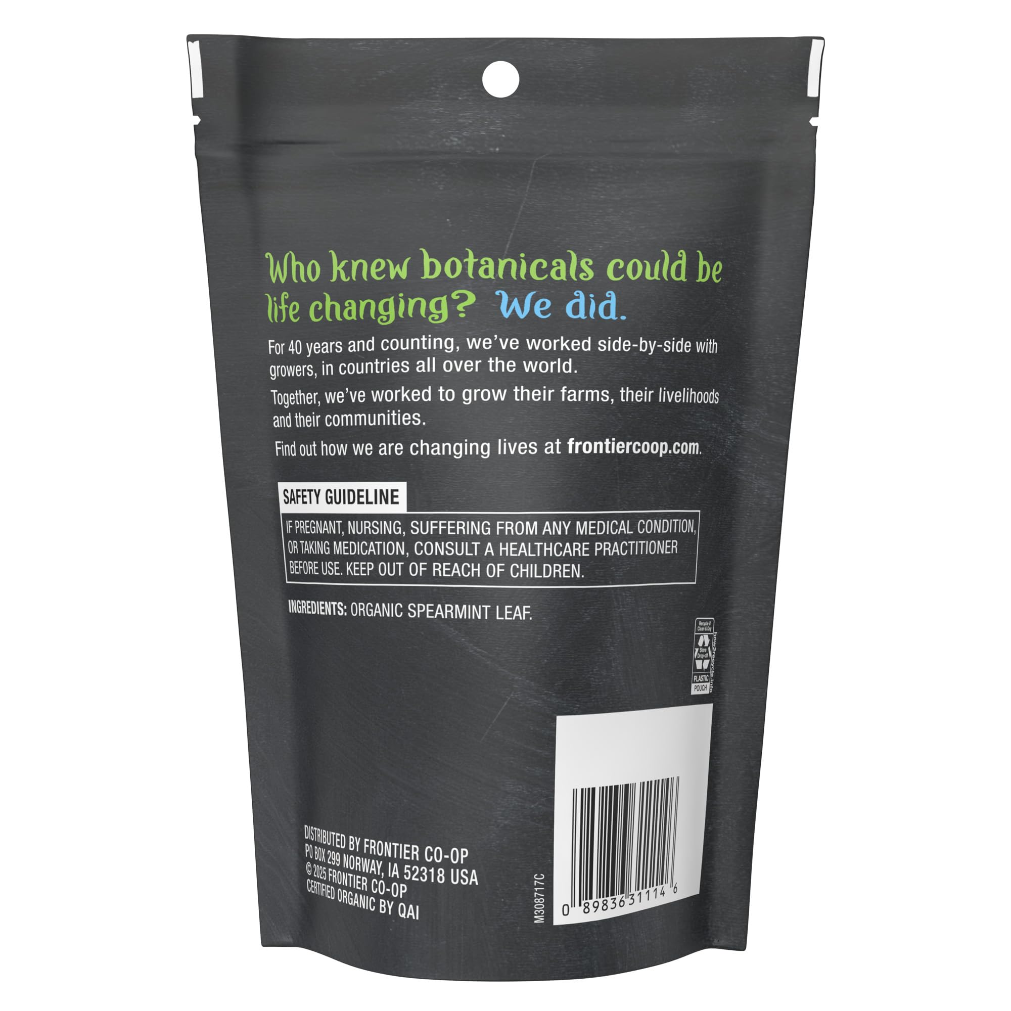 Frontier Co-op organic spearmint tea infusion showcases cooling flavor for beverages.