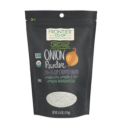 Frontier Co-op Organic White Onion Powder bag front view for easy pantry storage