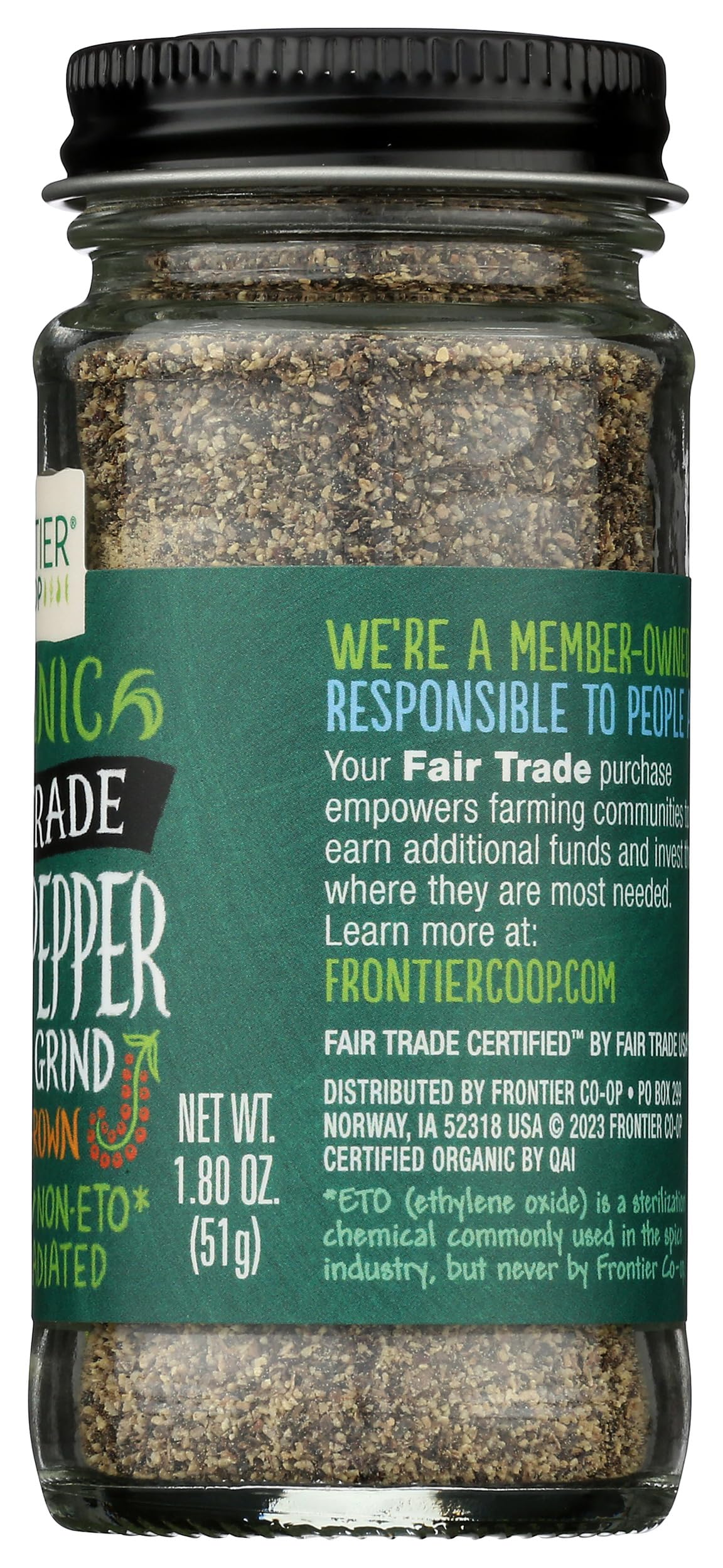 Frontier Co-op pepper showing non-GMO and kosher marks for trusted pantry use.