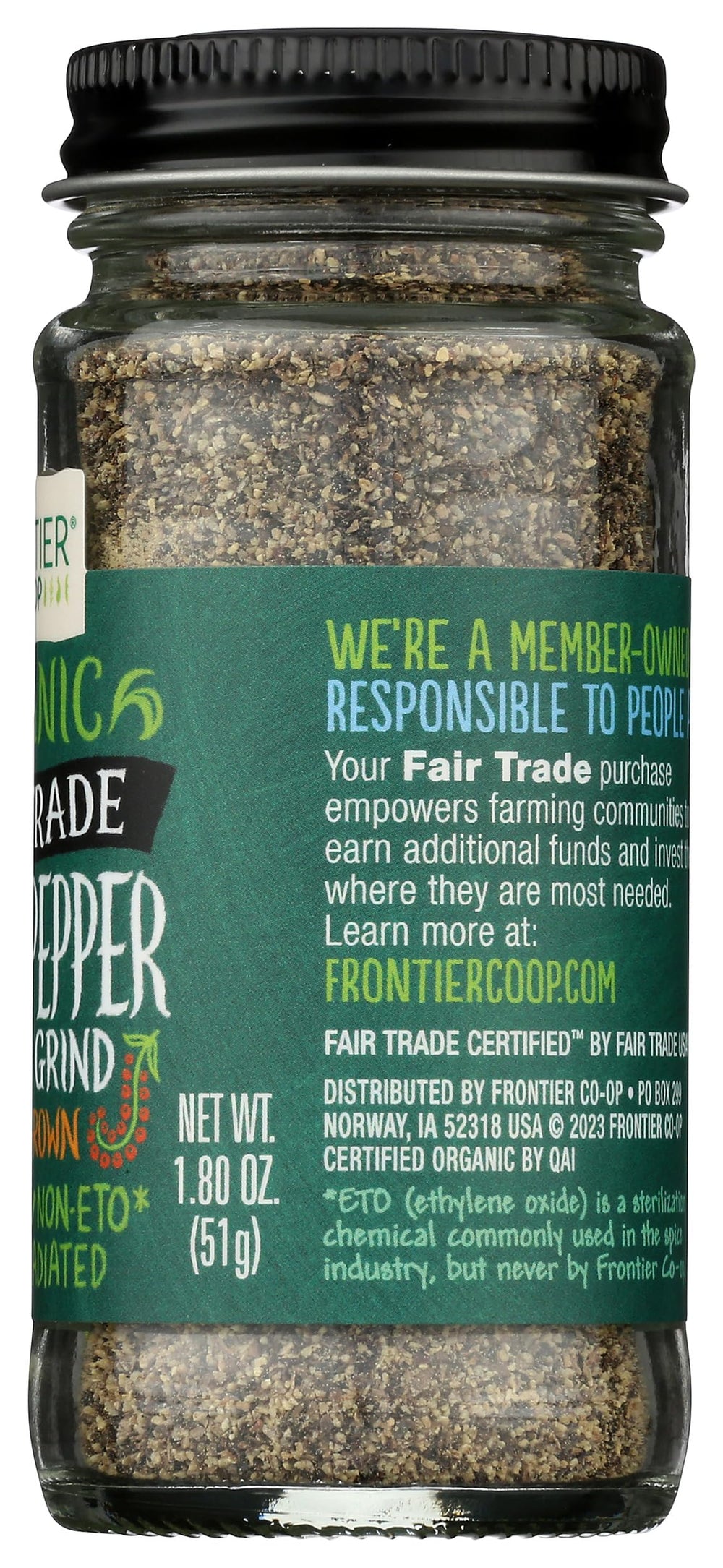 Frontier Co-op pepper showing non-GMO and kosher marks for trusted pantry use.
