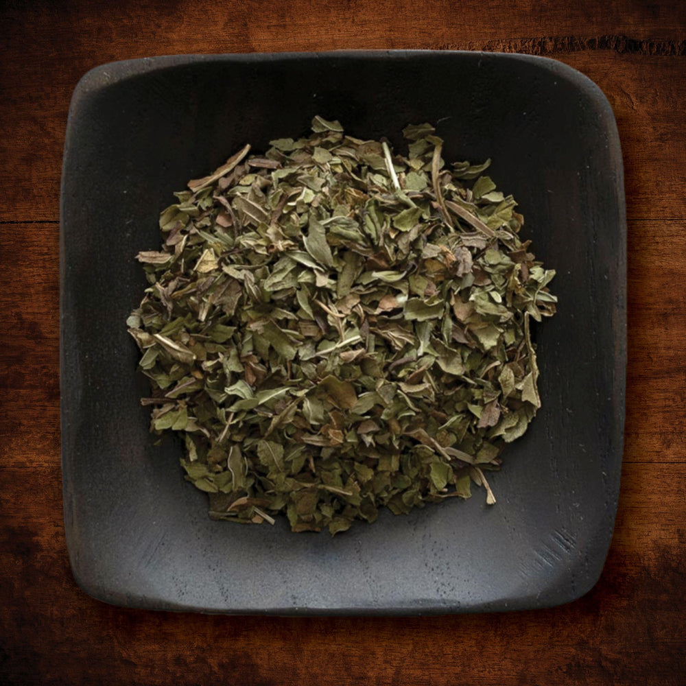 Frontier Co-op peppermint leaf bulk packaging for pantry storage.