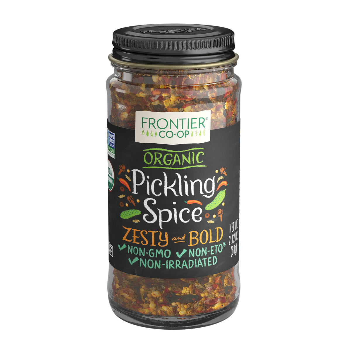 Frontier Co-op Pickling Spice bottle showing organic blend for traditional pickles