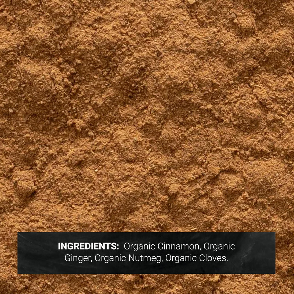 Frontier Co-op Pumpkin Pie Spice jar label highlights the organic blend for baking and desserts.
