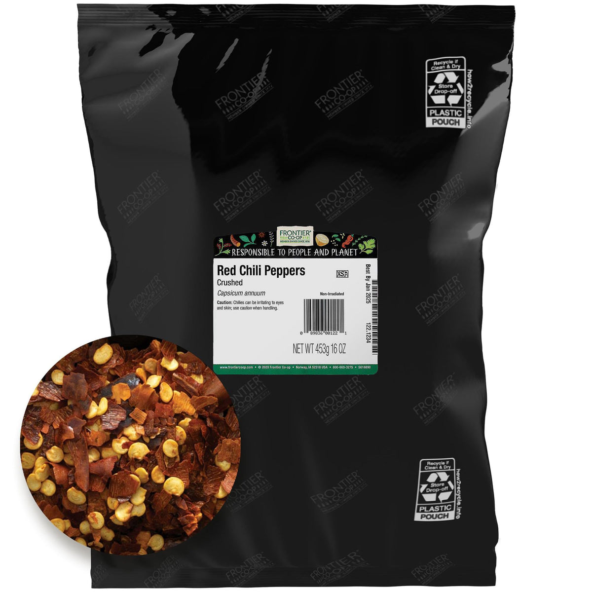 Frontier Co-op Red Chili Flakes bulk bag for adding natural heat to pizzas and soups