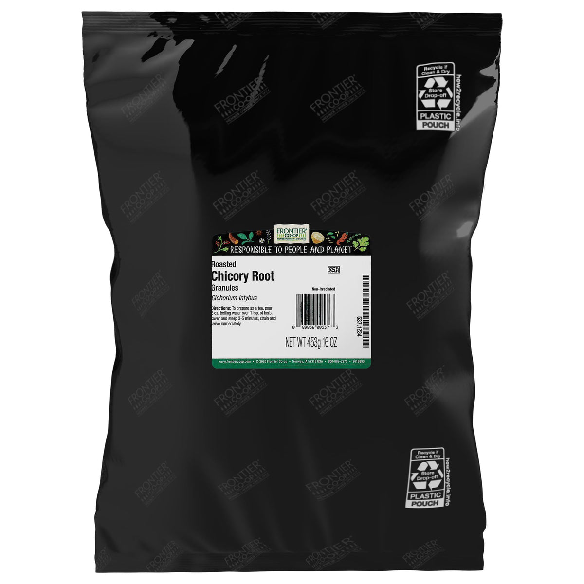 Frontier Co-op Roasted Chicory Root Granules in a jar for caffeine-free coffee substitute