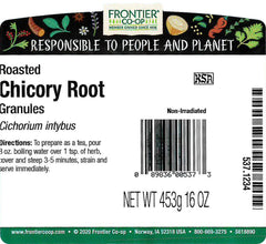 Frontier Co-op Roasted Chicory Root Granules pour shot highlights caramel notes for caffeine-free brew