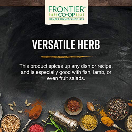 Frontier Co-op spearmint leaf dried closeup emphasizes delicate, fruity fragrance.