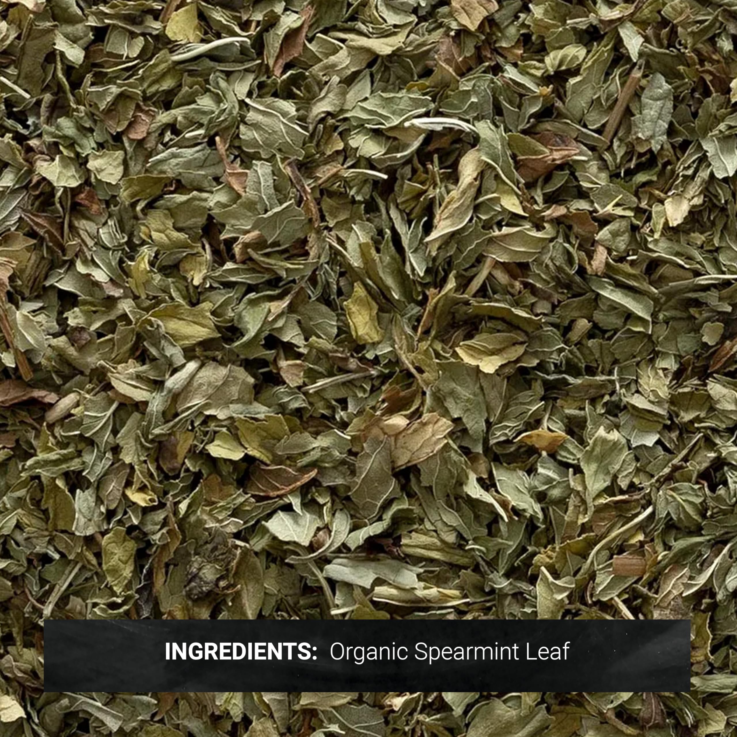 Frontier Co-op spearmint leaves loose close-up emphasizing fresh aroma.