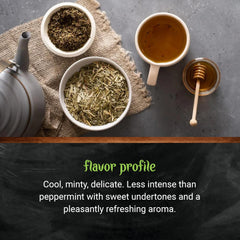 Frontier Co-op spearmint leaf tea infusion showcasing bright flavor.