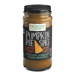 Frontier Co-op Spice Pumpkin Pie jar viewed from the side, elevating baked treats with warm aroma.