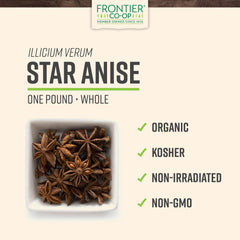 Frontier Co-op star anise pods closeup showing star-shaped pods for visual appeal.
