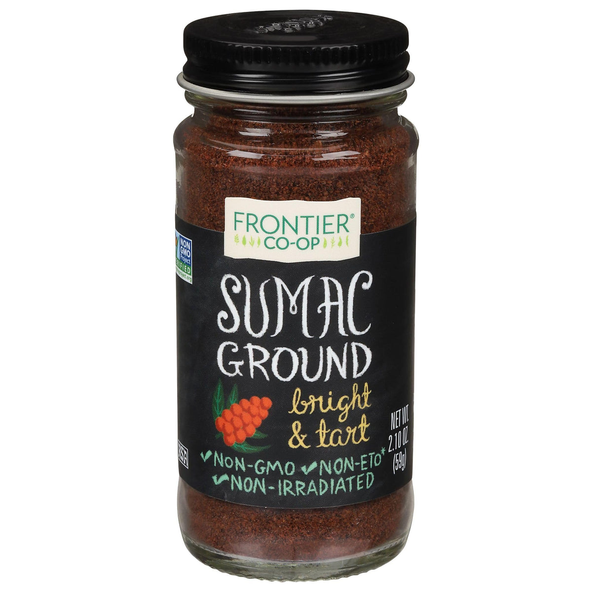 Frontier Co-op Sumac ground bottle pour adds bright lemon tang to dishes.