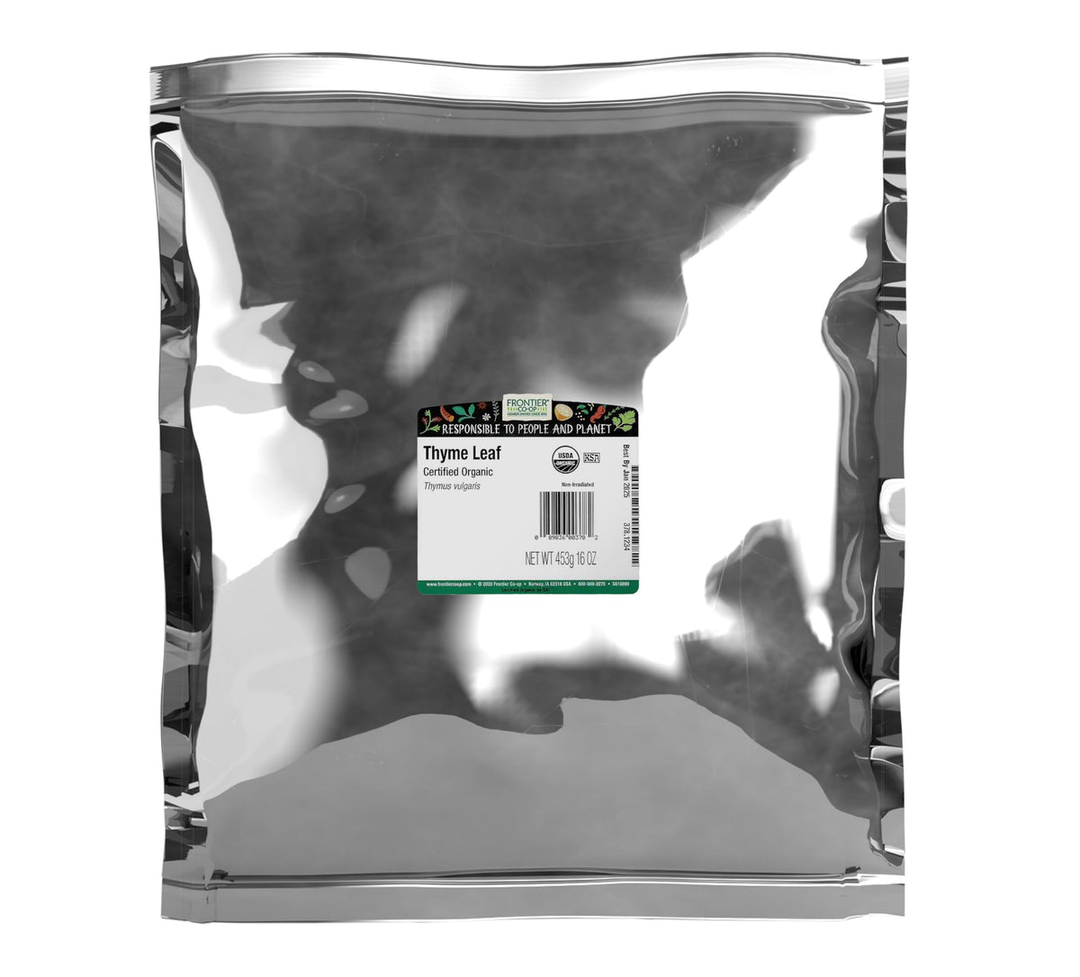 Frontier Co-op Organic Thyme Leaf bulk bag for marinades and roasted vegetables.