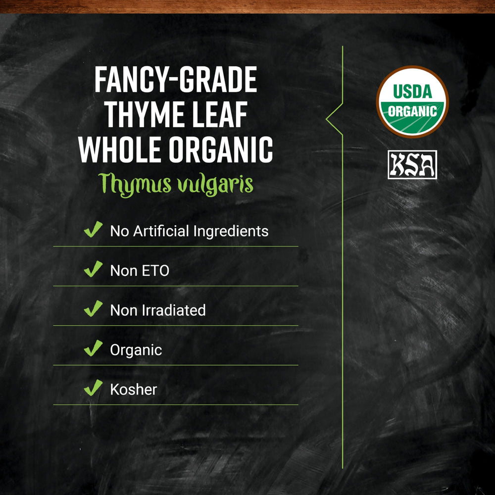 Thyme leaf aroma enhances sauces and soups in Frontier Co-op products.