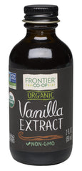 Frontier Co-op vanilla extract bottle on kitchen counter, ideal for desserts